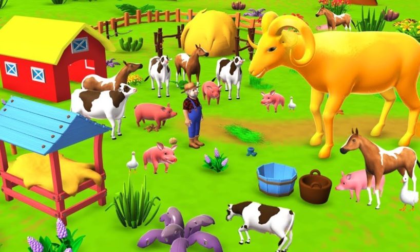 Golden Sheep Magical Farm Animals Rescue Cow Horse - Barn Animals Funny Videos 3D Animation