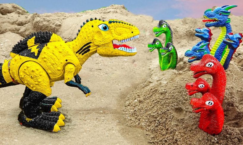 T-Rex dinosaur rescues 3 head dragon in the mud | Animal for kids | ToyTV khủng long đồ chơi