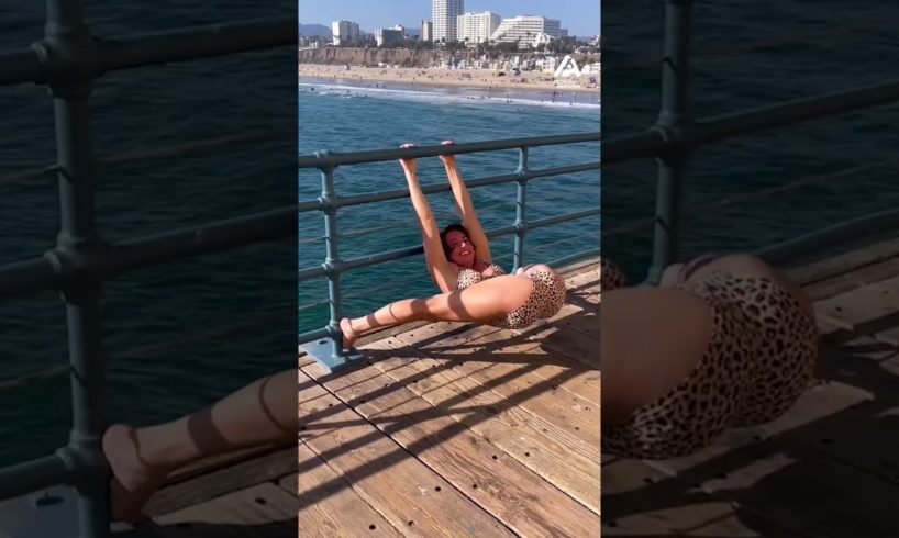 Woman Does Front Bend While Holding On Railing | People Are Awesome #shorts