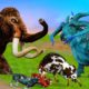 Woolly Mammoth vs Zombie Bull Fight Cow Cartoon Buffalo Saved By Mammoth Elephant Wild Animals Video