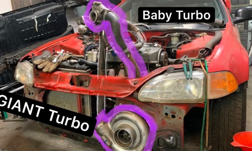 Baby Saab Turbo + GIANT HX55 + D15 Honda Civic Hatch = Spool and Boost! Compound Turbo Civic