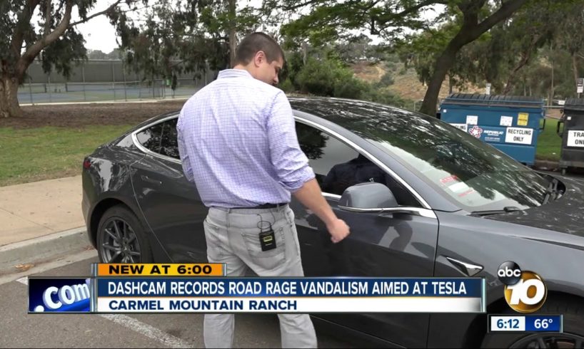 Dashcam captures road-rage vandalism targeting Tesla owner