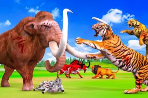 Giant Mammoth Vs Monster Lion Tiger vs Zombie Tiger Fight Bull Cow Saved By Woolly Mammoth Elephant