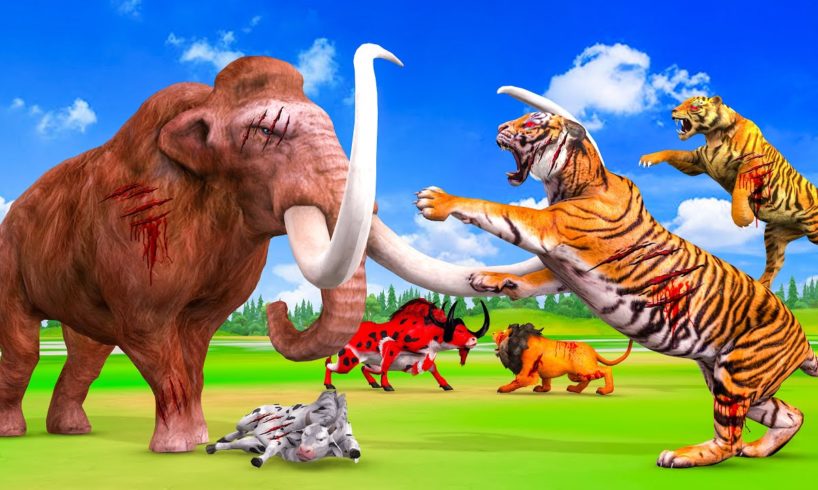 Giant Mammoth Vs Monster Lion Tiger vs Zombie Tiger Fight Bull Cow Saved By Woolly Mammoth Elephant