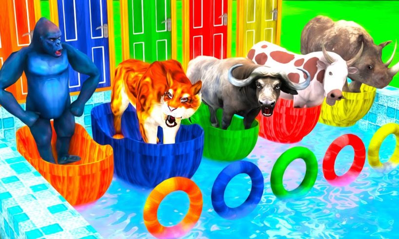 Jump into the Bathtub and Open Door to Luck! Saber Tooth Tiger, Gorilla, Buffalo, Rhinoceros, Cow