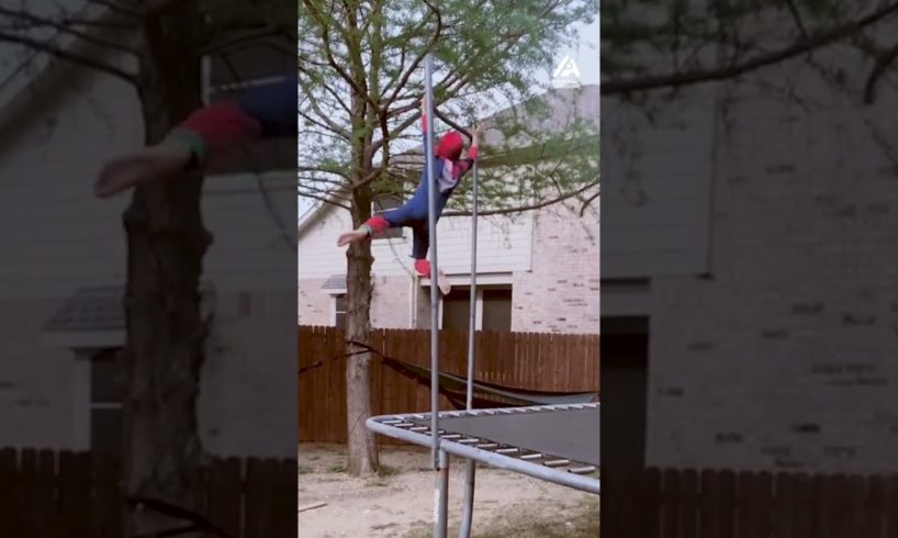 Kid Wearing Spiderman Costume Does Impressive Tricks on Trampoline | People Are Awesome #shorts