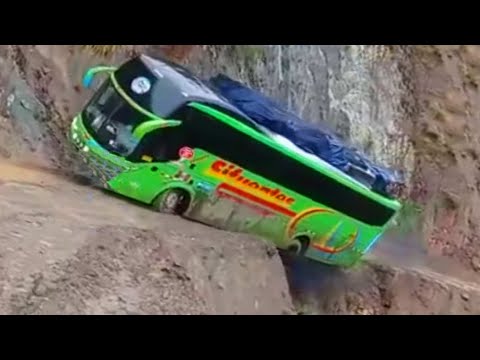 Crazy Bus VS Dangerous Roads | Bus Nearly Falls off Cliff,  Crossing Extremely Muddy & Steep Hill