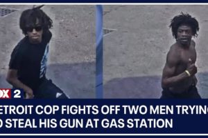 Detroit cop fights off two men trying to steal his gun at gas station