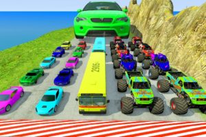 Big Cars & Monster Trucks vs Massive Speed Bumps vs DOWN OF DEATH Thorny Road | HT Gameplay Crash