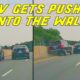 CAR CUTS ACROSS 3 LANES AND CAUSES SUV TO CRASH INTO BARRIER | Road Rage USA & Canada