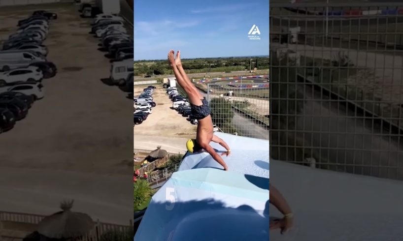 Guy Slides on Water Slide While Doing Handstand | People Are Awesome #shorts
