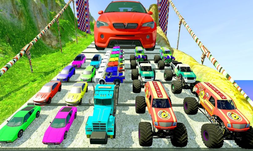 Big Cars & Monster Trucks vs Massive Speed Bumps vs DOWN OF DEATH - BeamNG.drive | HT Gameplay Crash
