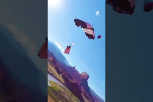 Epic Drone Shot Of BASE Jumper in Wingsuit | People Are Awesome #shorts