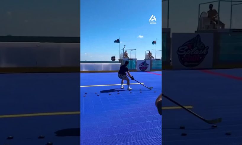 Hockey Player Hits Multiple Surf Boards With Puck | People Are Awesome #shorts