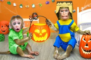 KiKi Monkey plays Halloween Trick or Treat with Naughty Baby | KUDO ANIMAL KIKI