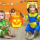 KiKi Monkey plays Halloween Trick or Treat with Naughty Baby | KUDO ANIMAL KIKI