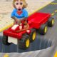 Monkey Baby Bon Bon drives a car and naughty with puppy and duckling by the track