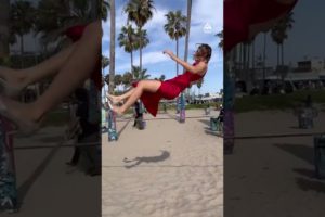 Woman Slack Lines In Heels & Red Dress | Driven | People Are Awesome #shorts