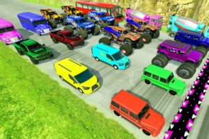 Down Of Death - Monster Trucks & Series Cars & Bus vs Speed Bumps - BeamNG.drive | HT Gameplay Crash