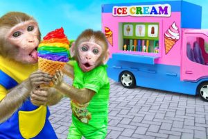 Funniest Animals 2023 - KiKi Monkey take baby explores Mom's ice cream truck - Funny Baby Videos