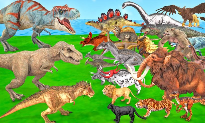 Giant Tyrannosaure Rex in Jurassic Park Fights Animals Reptiles Mamot Dinosaurs Animal Revolt Battle