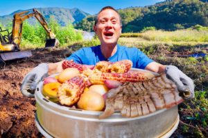 Huge Korean Food Platter!! 4-HOUR UNDERGROUND BBQ - Amazing Korean Food!