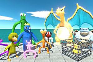 Rainbow Friends Rescues Pokemon Team and Fight - Animal Revolt Battle Simulator
