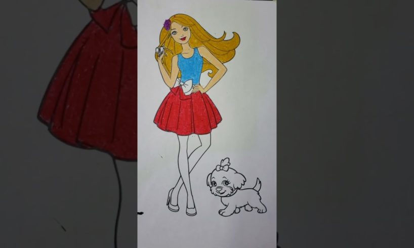 coloring beautiful barbie and cute puppies#coloring #shortvideo #shorts #barbie #dog #puppies