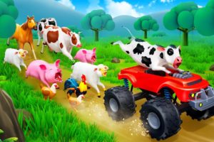 Brave Cow Rescues Farm Animals from Motor Car Chase - Cows Pigs Horse Sheep Hen