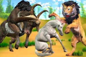 Bull VS Giant Lion Attack Horse Saved Cartoon Bull Zombie Animals Fight Animal Mammoth War