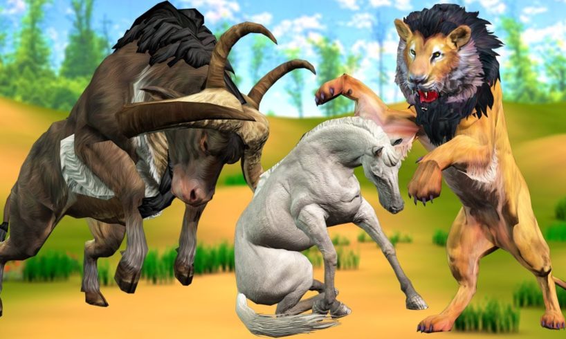 Bull VS Giant Lion Attack Horse Saved Cartoon Bull Zombie Animals Fight Animal Mammoth War