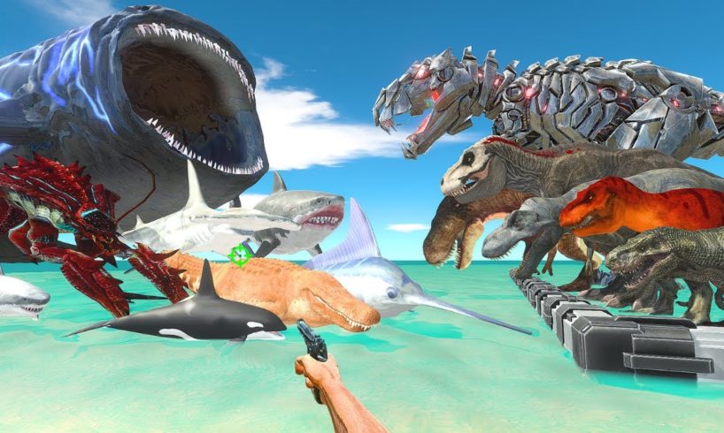 FPS Avatar Rescues T-REX Evolution and Fights Sea Monsters - Animal Revolt Battle Simulator
