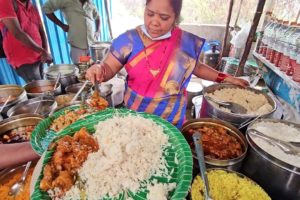 Hard Working Sai Kumari Lady Selling Roadside Food Hyderabad | Unlimited Rice Serve | Indian Food