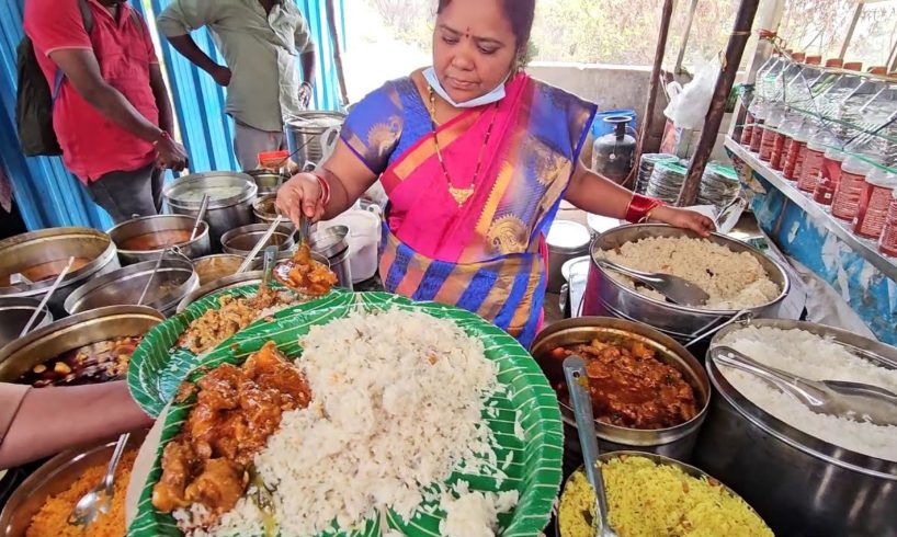 Hard Working Sai Kumari Lady Selling Roadside Food Hyderabad | Unlimited Rice Serve | Indian Food