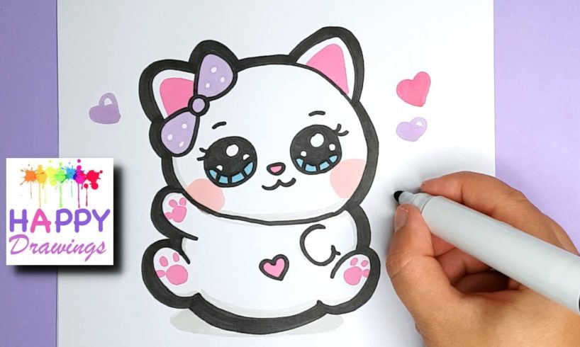 How to Draw  a Super Cute  Kitten - Happy Drawings