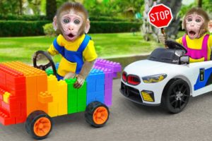 KiKi Monkey rescues Lego Building Blocks Car of baby monkey stuck in a mud | KUDO ANIMAL KIKI