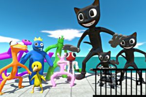 Rainbow Friends Rescues Multiplying Cartoon Cat Team and Fight - Animal Revolt Battle Simulator