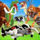 Sabertooth vs Raptor Attack Cow Cartoon Save by Woolly Mammoth Elephant Fight Dinosaur vs Tiger