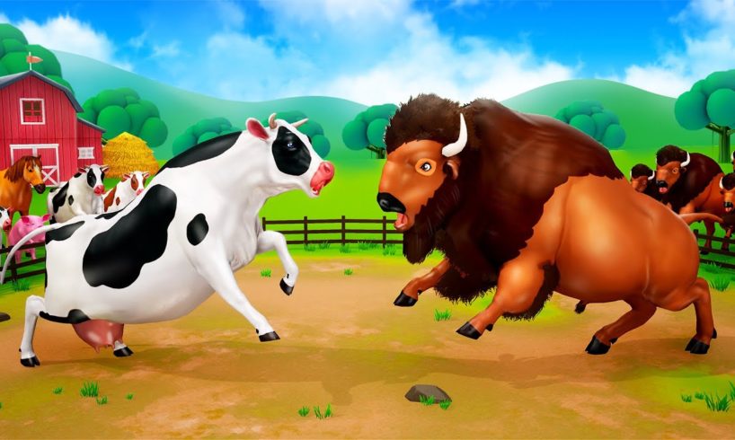 Don't Miss the End - Angry Bison vs Cow and Buffalo Fighting Video | Wild Animals Comedy Cartoons