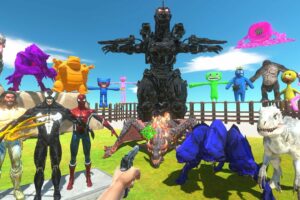 FPS Avatar Rescues Spiderman,Venom,Aquaman and Fights Mechagodzilla -Animal Revolt Battle Simulator