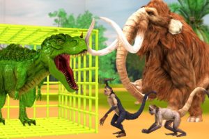 Giant Dinosaur VS Mammoth Elephant Monkey Saved By Woolly Mammoth Animal Fights Epic Battle