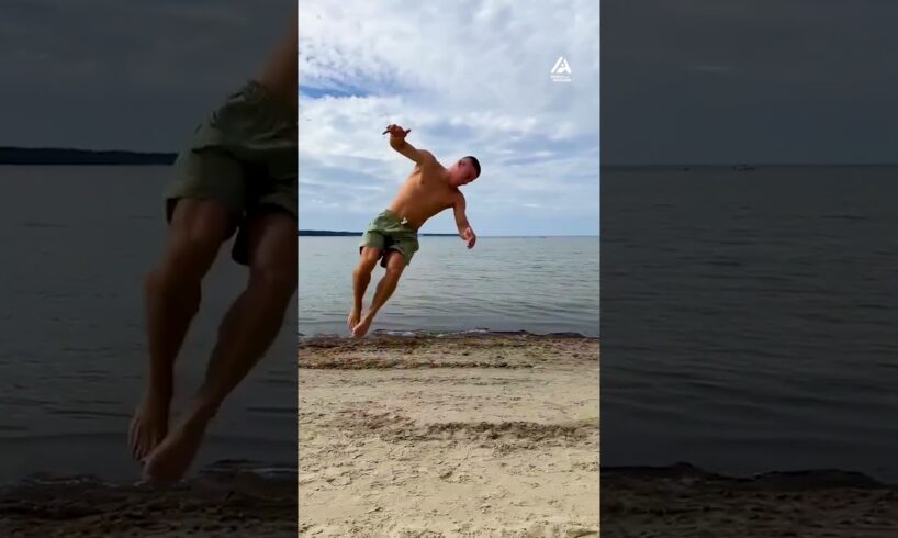 Guy Attempts Multiple Front Flips at Beach | People Are Awesome