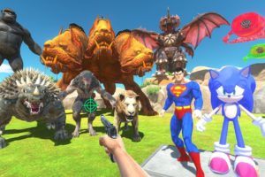 Jurassic World Evolution FPS Avatar Rescues Superman and Sonic - Animal Revolt Battle Simulator