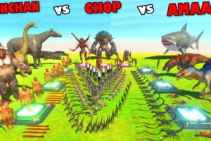 SHINCHAN vs CHOP vs AMAAN TEAM in Animal Revolt Battle Simulator MECHA SHARK, T-REX, BRACHIOSAURUS