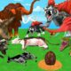 10 Giant Tiger Vs 3 Zombie Elephant Fight T-Rex Chase Cow Cartoon Saved by 2 Woolly Mammoth Mastodon