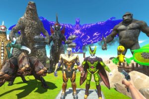 FPS Avatar Rescues Thanos and Perfect Cell and Fights Dinosaurs - Animal Revolt Battle Simulator