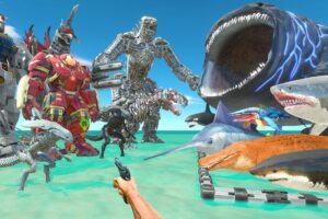 FPS Avatar in Aquapark Rescues Sea Monsters and Fights Mecha Monsters-Animal Revolt Battle Simulator