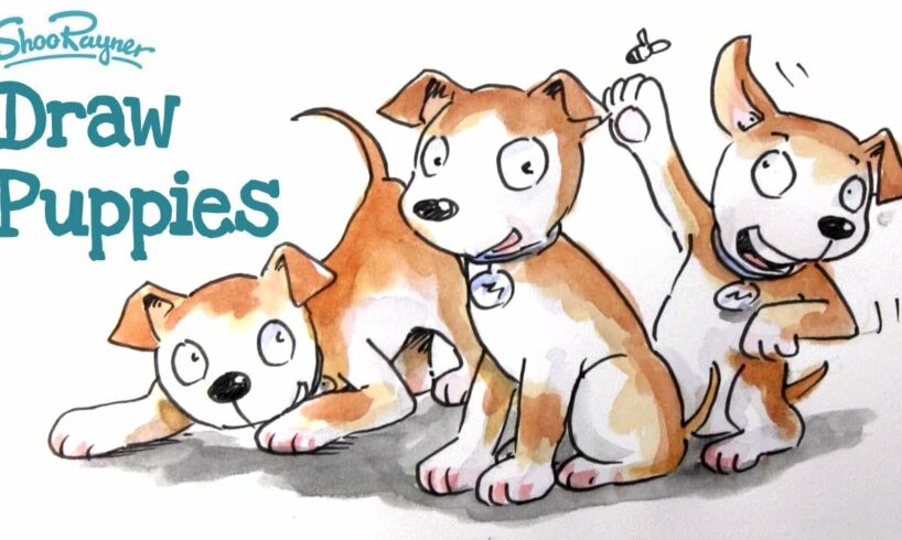 How to illustrate cute puppies - watercolour illustration