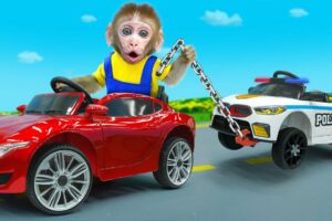 KiKi Monkey ride on Police Car to do rescue mission | KUDO ANIMAL KIKI