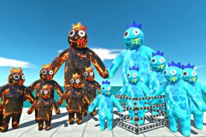 Lava Rainbow Friends Blue Rescues Aqua Rainbow Friends Blue and Fight-Animal Revolt Battle Simulator